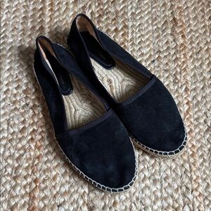 Stuart Weitzman 9M Black Suede Flat Espadrille Shoes